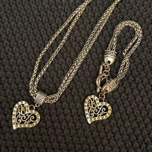 Brighton Silver & Gold Heart Pendant Necklace & Bracelet 130